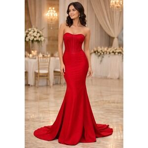 Colors Dress Scarlet Red Strapless Corset Trumpet Gown Formal Prom Dress Size 0